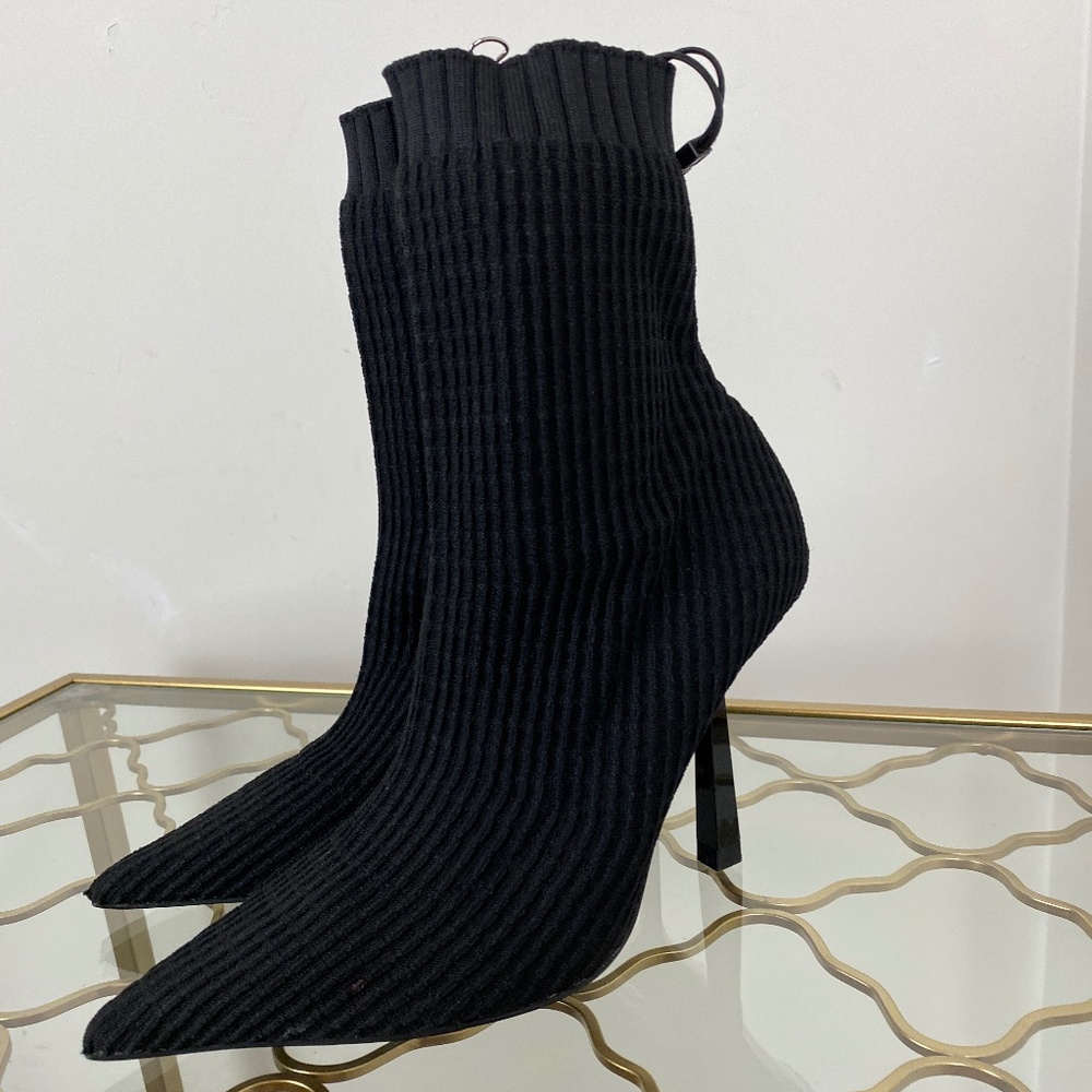 Zara Black Ribbed Sock Boots Booties NWT Pointed Toe High Heel Ankle Boots